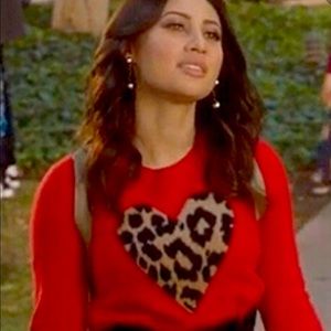 J Crew Red Cashmere Sweater with Leopard Print Heart